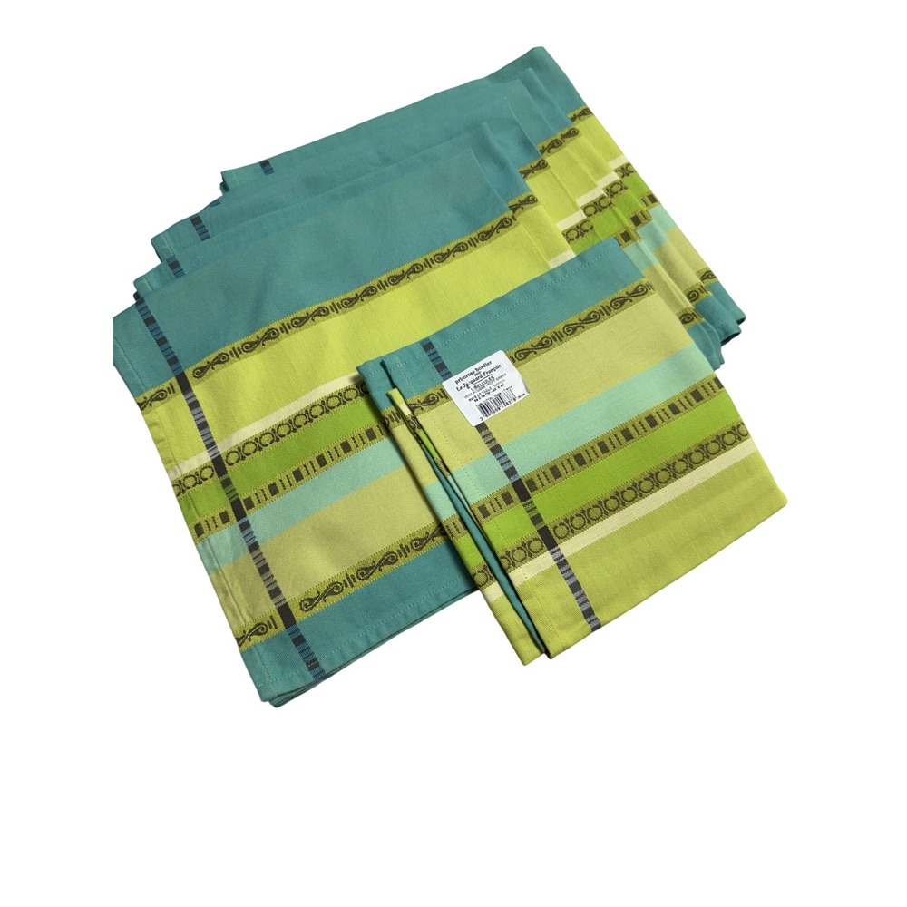 Le Jacquard Francais Napkins Green New and Pre Owned Woven Cotton 23x23 Set of 7